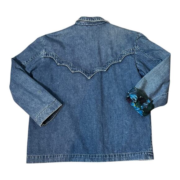 Vintage Denim Blue Jacket with Blue Purple floral lining zip closing size medium - Picture 13 of 14